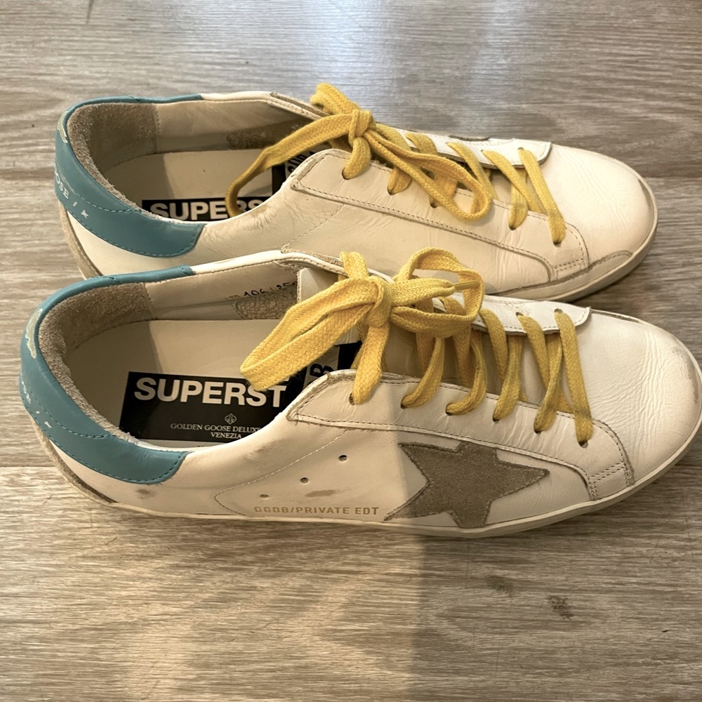 Golden Goose White and Blue Sneakers